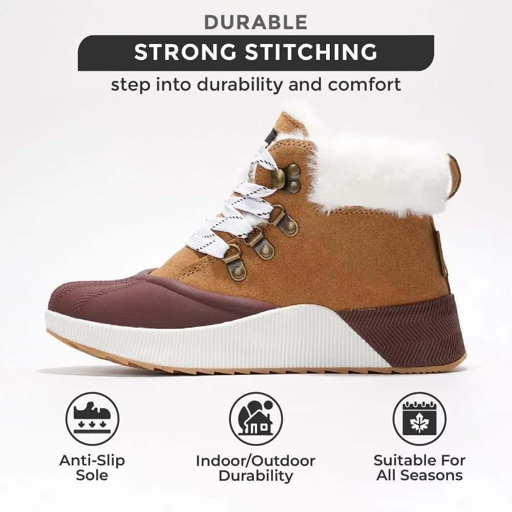 Project Cloud Waterproof Snow Boots for Women - Memory Foam Insole Non-Slip Womens Snow Boots & Winter Shoes with Shoe Lace - Lightweight Indoor Outdoor Shoes