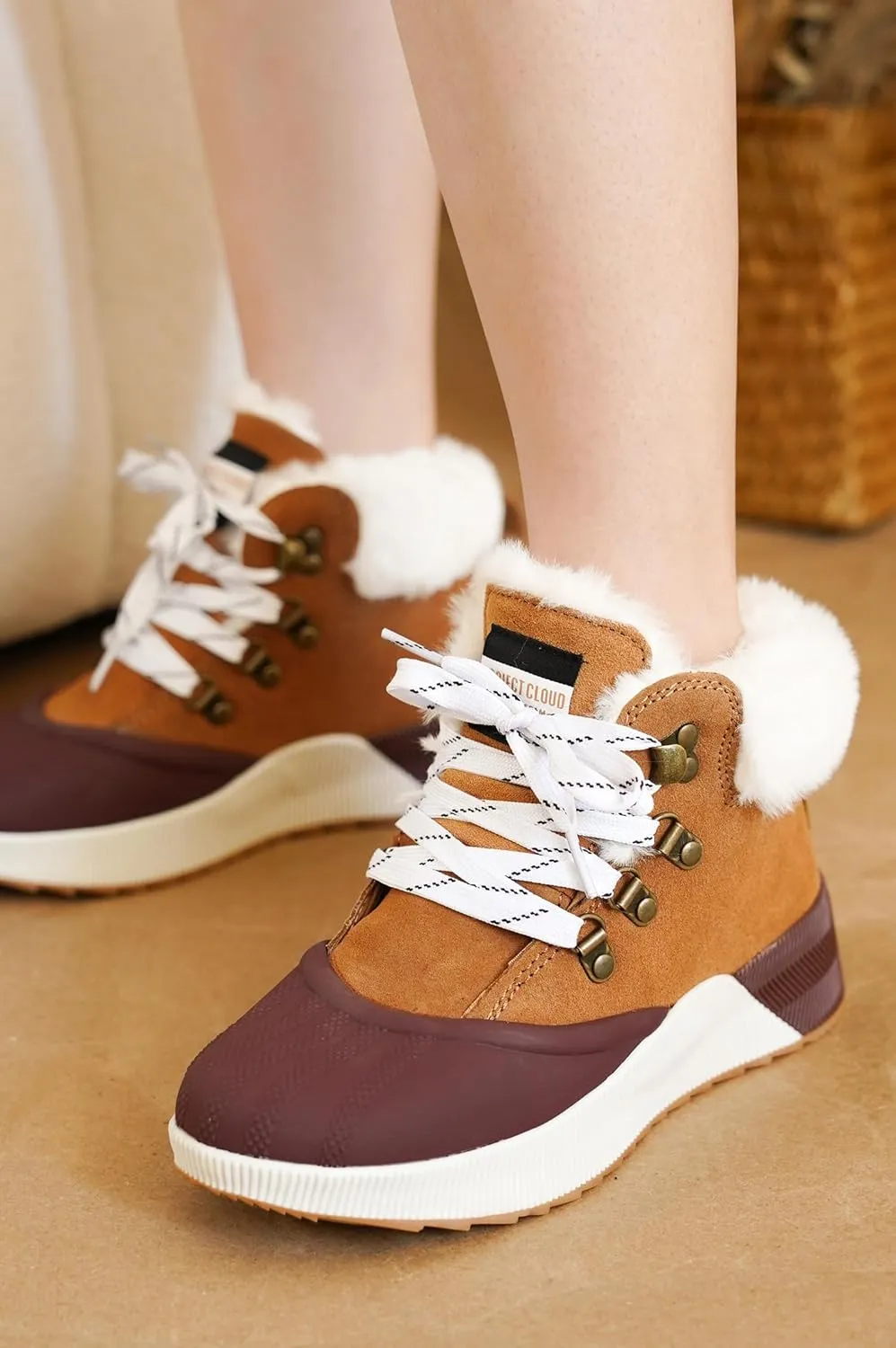 Project Cloud Waterproof Snow Boots for Women - Memory Foam Insole Non-Slip Womens Snow Boots & Winter Shoes with Shoe Lace - Lightweight Indoor Outdoor Shoes