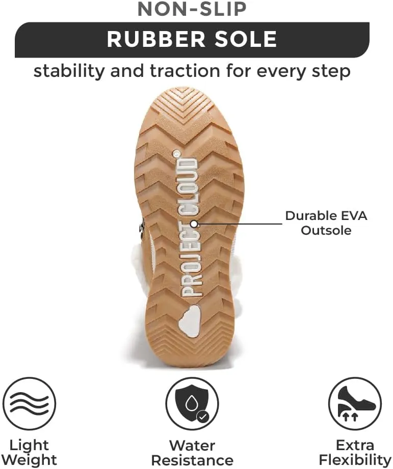 Project Cloud Waterproof Snow Boots for Women - Memory Foam Insole Non-Slip Womens Snow Boots & Winter Shoes with Shoe Lace - Lightweight Indoor Outdoor Shoes