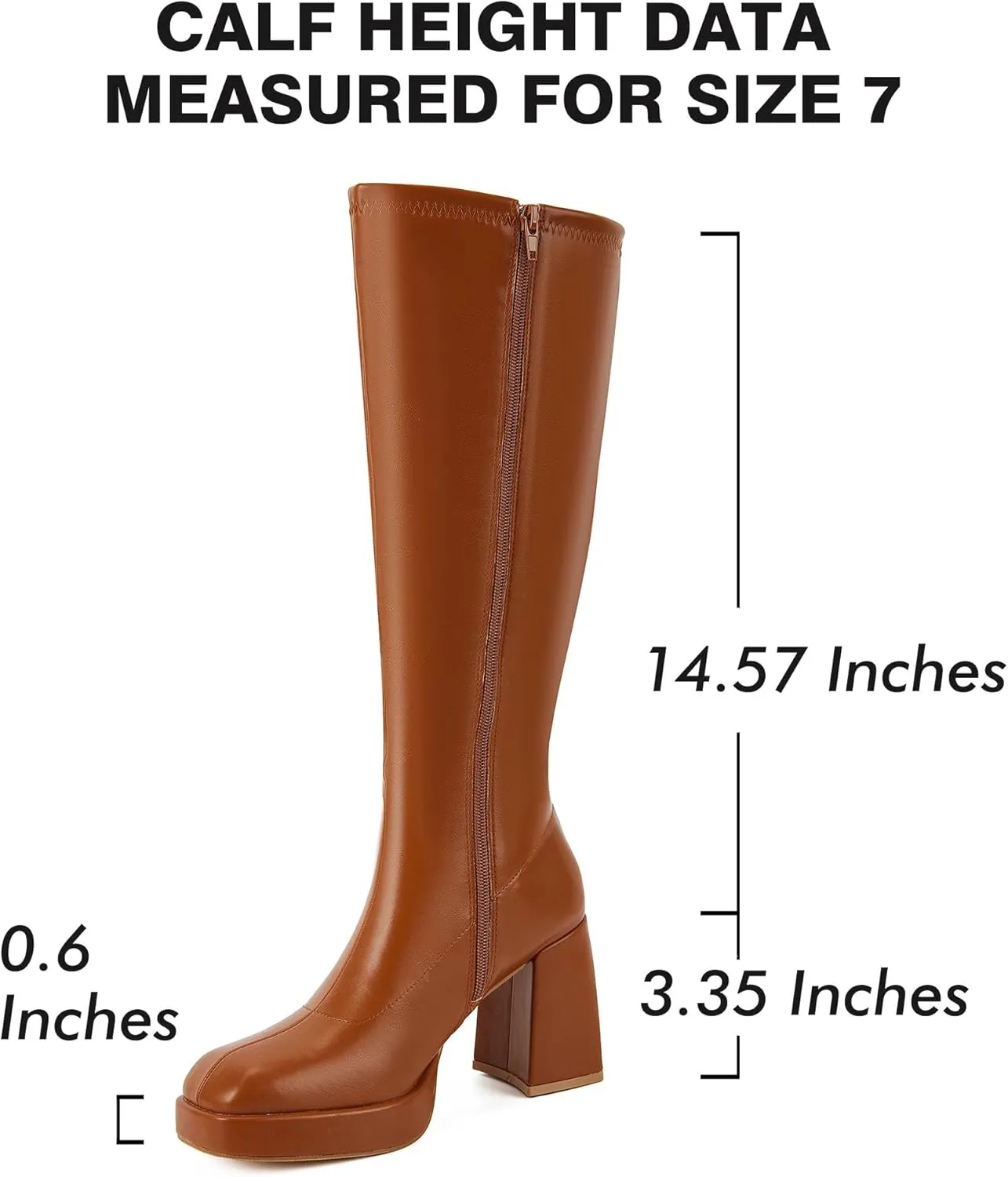 Putu Platform Knee High Boots for Women GoGo Boots with Square Toe Chunky Block Tall Boots