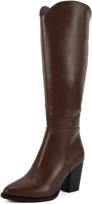 Putu Women's Knee High Boots High Heel Western Boots Pointed Toe Tall Boots Faux Leather