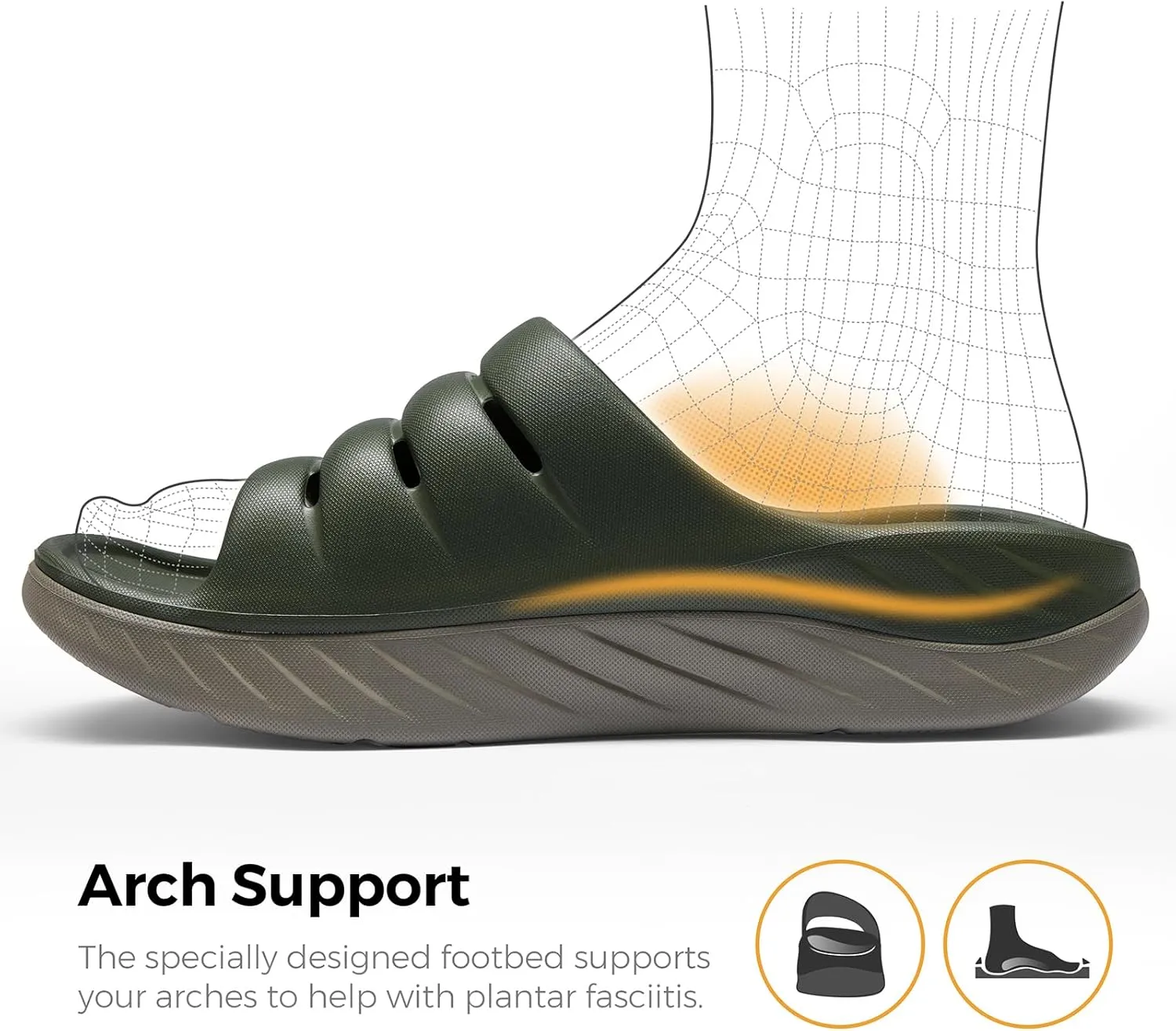 Recovery Sandals for Men and Women Orthotic Plantar Fasciitis Sandals with Arch Support Unisex Thick Slides with Cushion