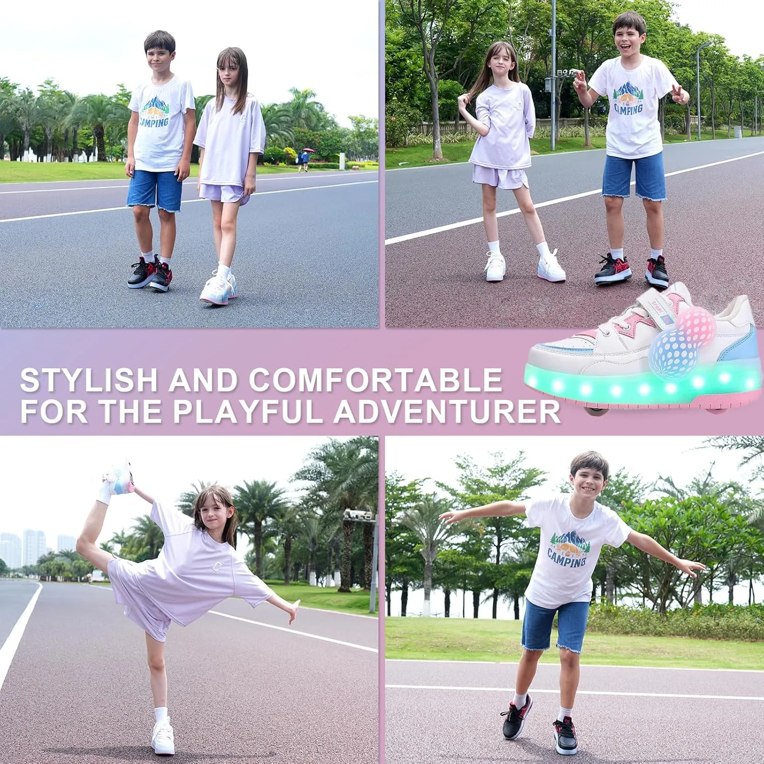 Retractable Roller Shoes & Girl Sneaker, Adjustable Roller Skates Suitable for School and Outdoor Activities