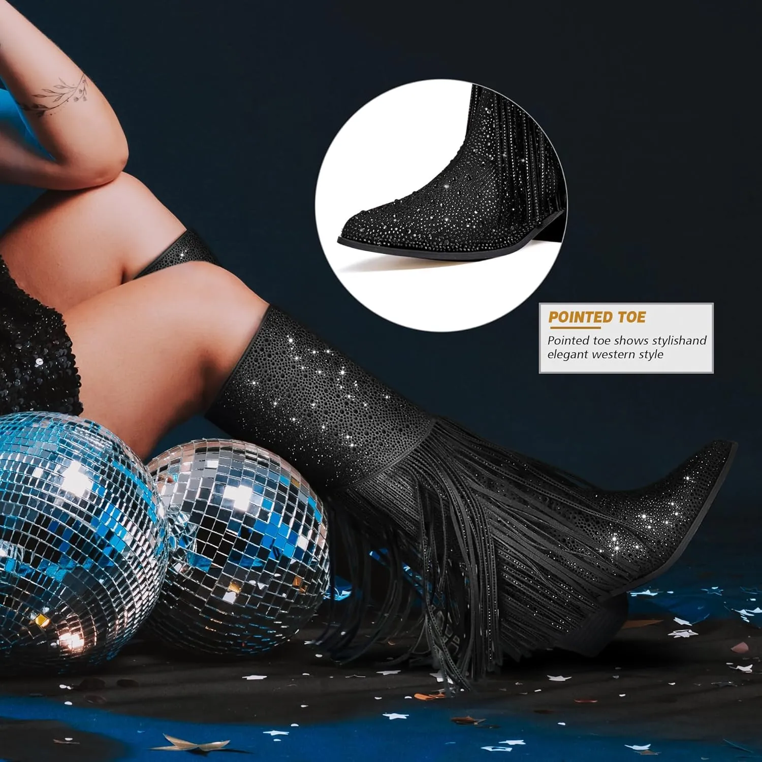 Rhinestone Cowboy Boots Fringe Knee High Cowgirl Boots Sparkly Cowboy Boots Glitter Sparkle Cowgirl Boots