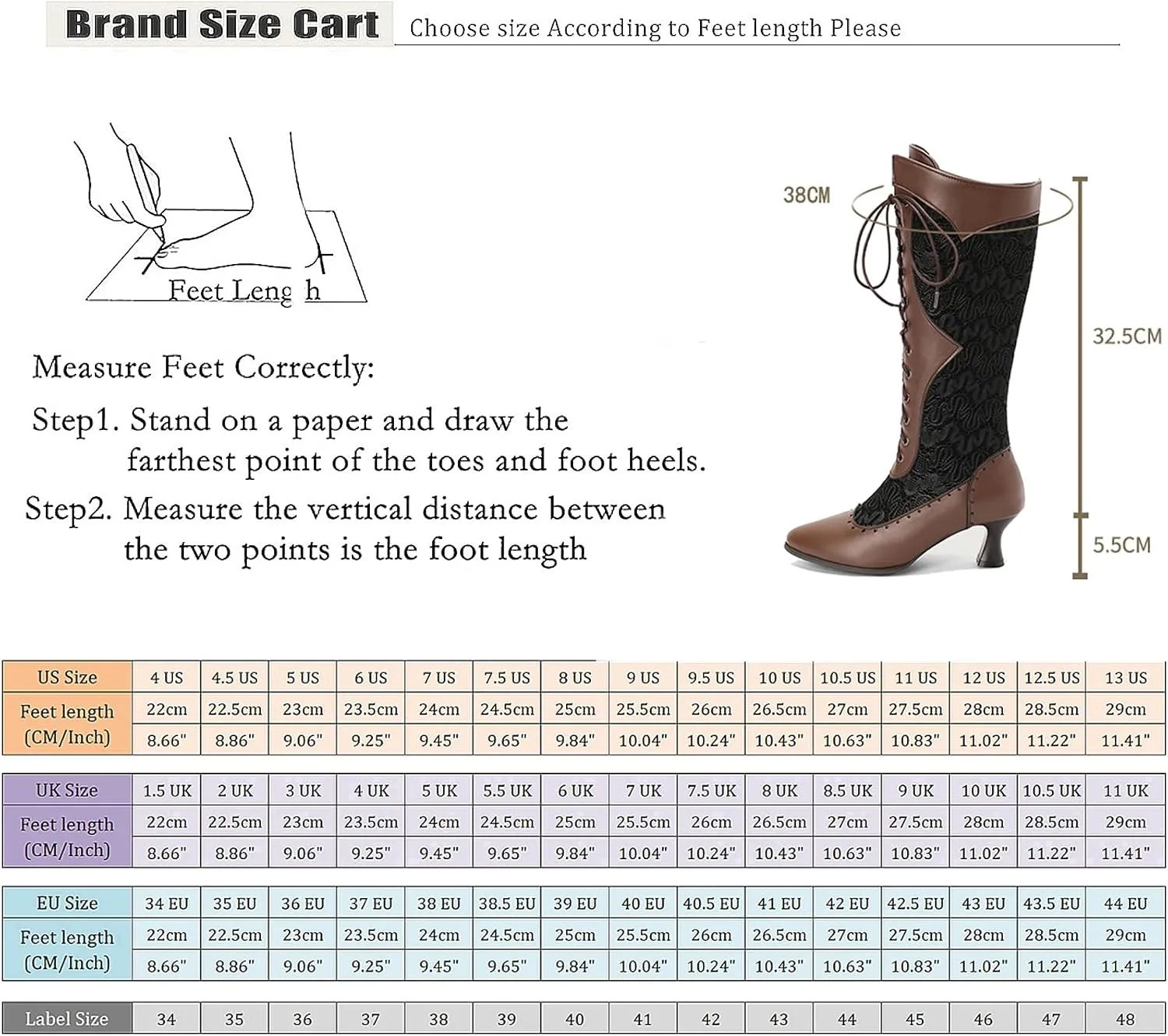 Roimaash Vintage Victorian Knee Boots Cone Heels