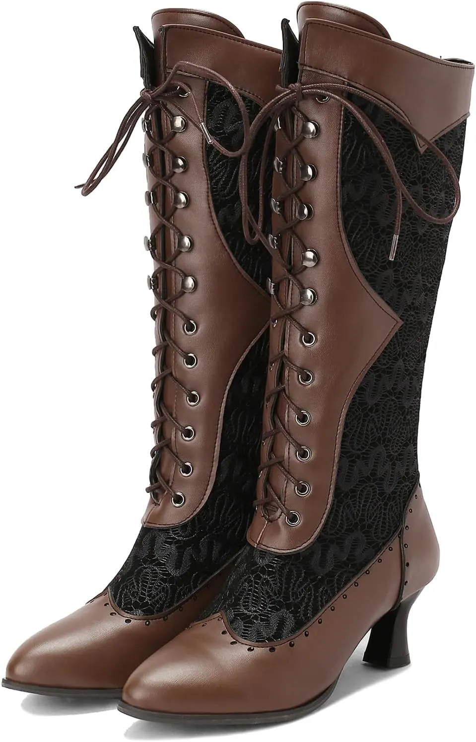 Roimaash Vintage Victorian Knee Boots Cone Heels