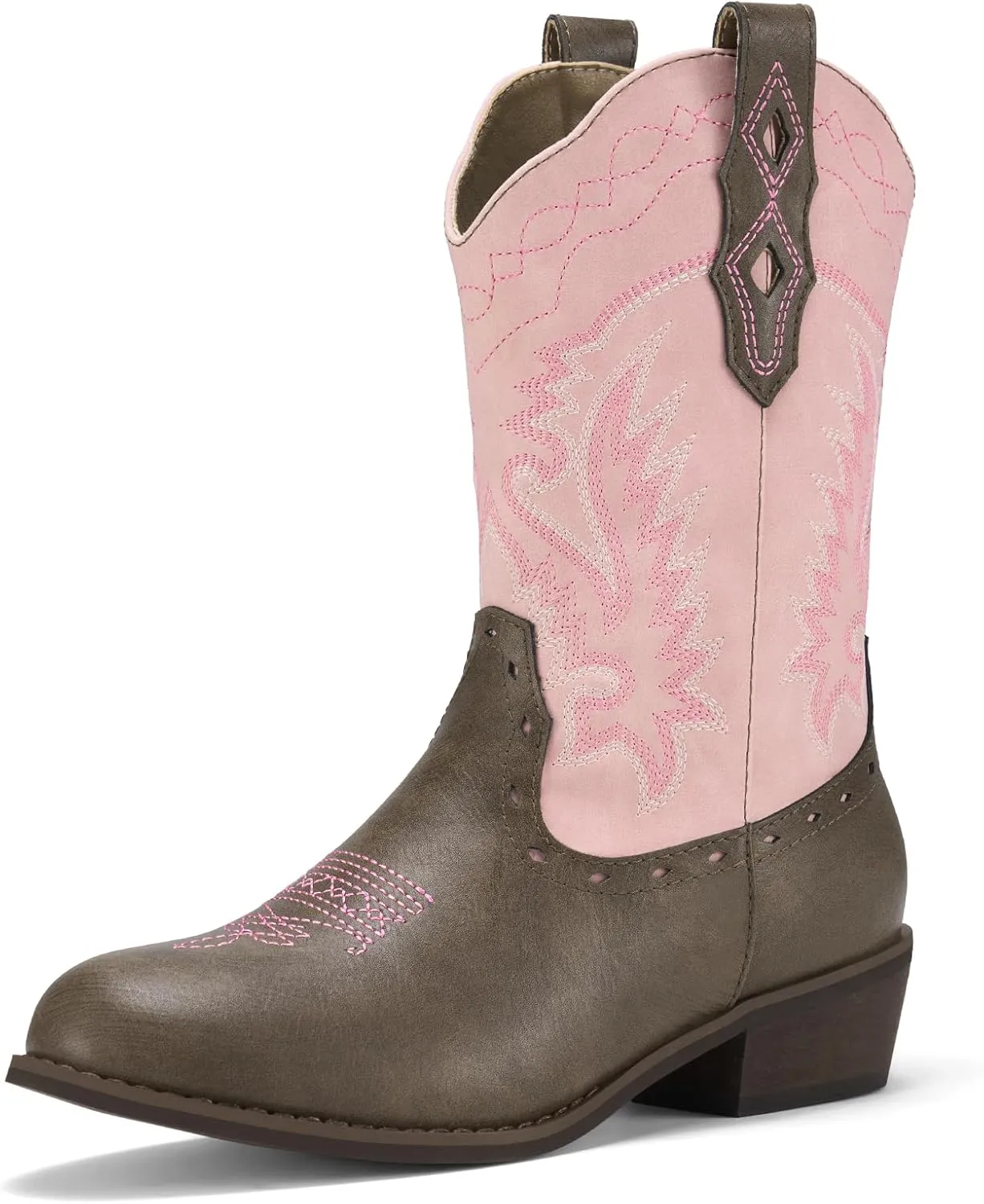 Rollda Kids Cowboy Boots Western Round Toe Cowgirl Boots for Boys Girls Toddler/Little Kid/Big Kid