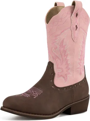 Rollda Kids Cowboy Boots Western Round Toe Cowgirl Boots for Boys Girls Toddler/Little Kid/Big Kid