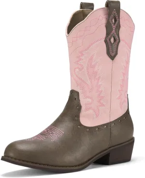 Rollda Kids Cowboy Boots Western Round Toe Cowgirl Boots for Boys Girls Toddler/Little Kid/Big Kid
