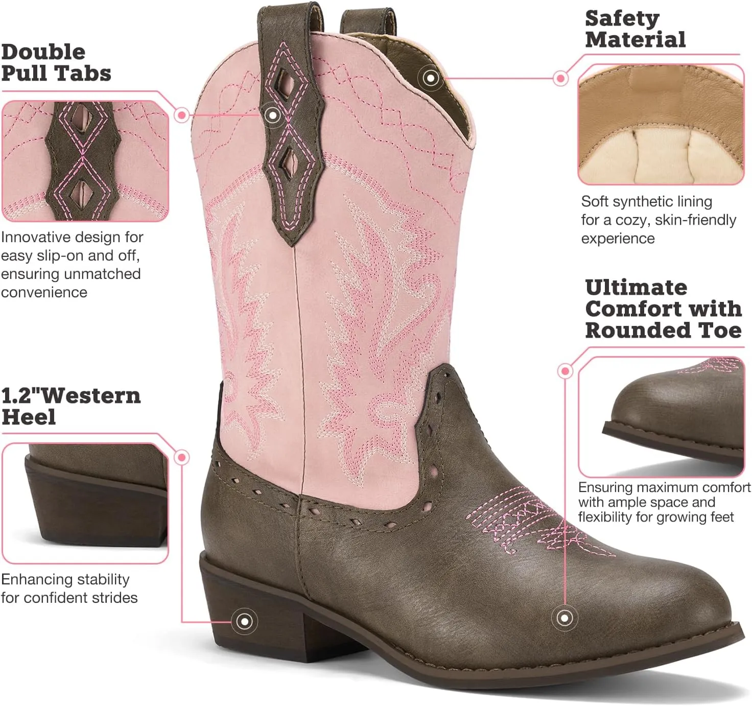 Rollda Kids Cowboy Boots Western Round Toe Cowgirl Boots for Boys Girls Toddler/Little Kid/Big Kid