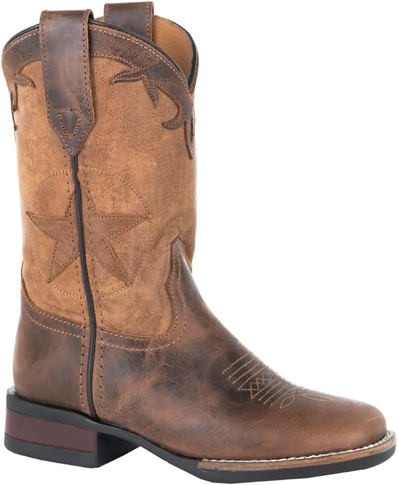 ROPER Kids Boys Monterey Square Toe Western Cowboy Boots Mid Calf - Brown