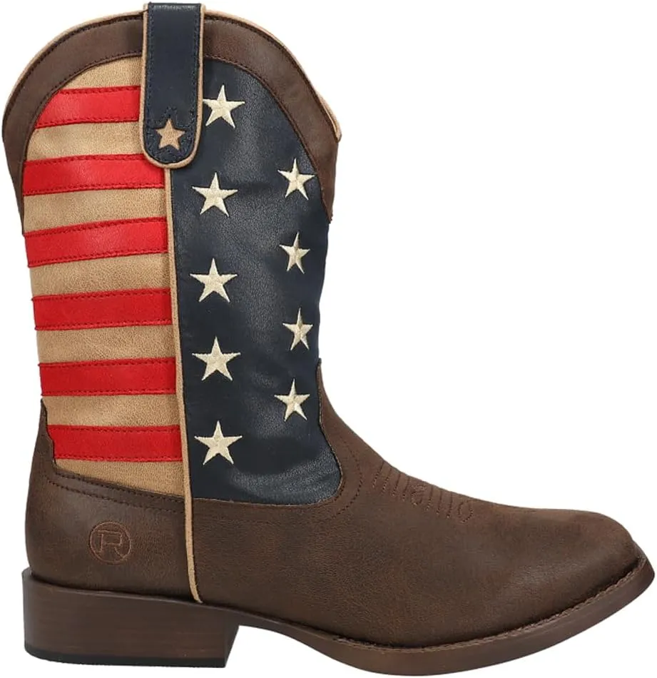 ROPER Mens American Patriotic Square Toe Pull On Casual Boots Mid Calf - Brown