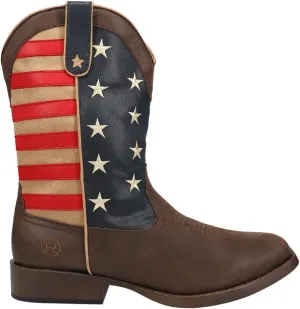 ROPER Mens American Patriotic Square Toe Pull On Casual Boots Mid Calf - Brown
