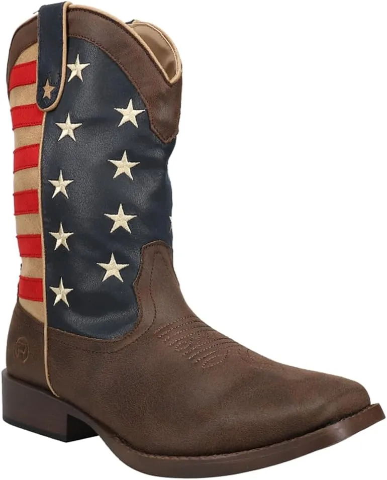 ROPER Mens American Patriotic Square Toe Pull On Casual Boots Mid Calf - Brown