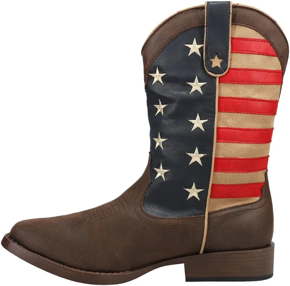 ROPER Mens American Patriotic Square Toe Pull On Casual Boots Mid Calf - Brown