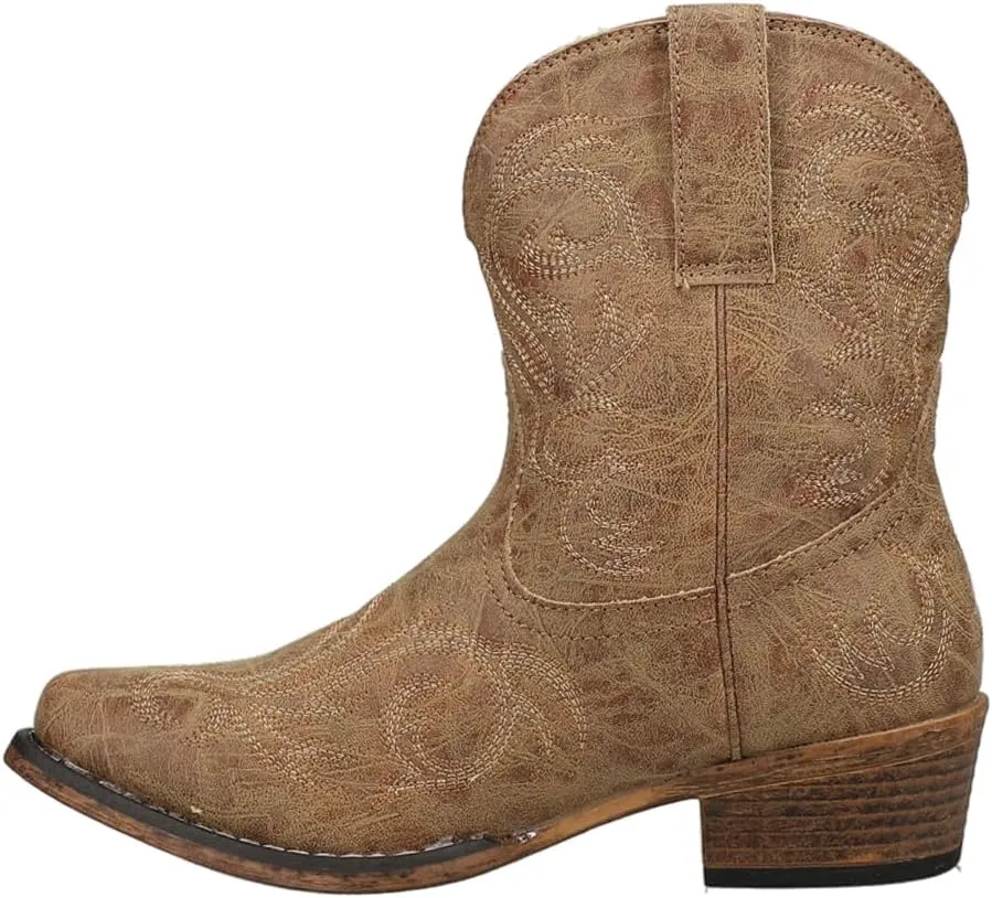 ROPER Womens Riley Shorty Embroidery Snip Toe Casual Boots Ankle Low Heel 1-2" - Brown