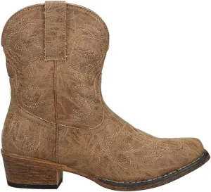 ROPER Womens Riley Shorty Embroidery Snip Toe Casual Boots Ankle Low Heel 1-2" - Brown