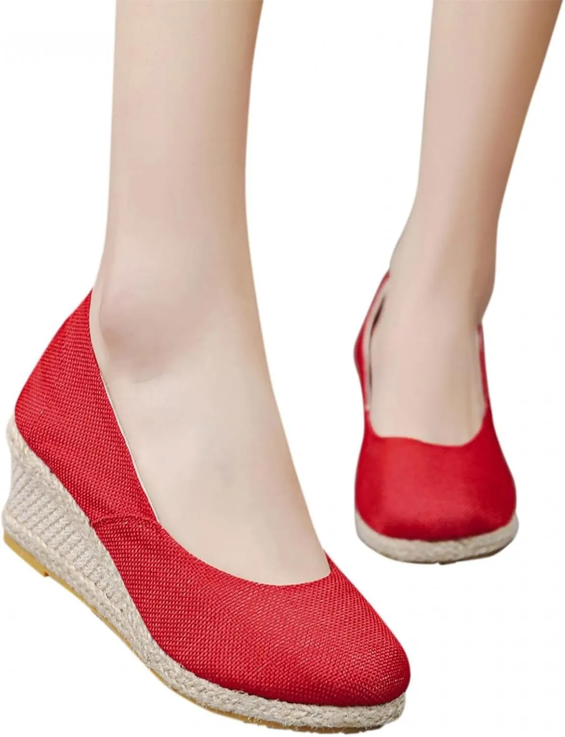 Round Closed Toe Heels Espadrilles for Women Elegant Wedges Working Shoes Comfy Platform Pumps Sandals Comfortable Casual Summer Wedges Sandals Walking Shoes