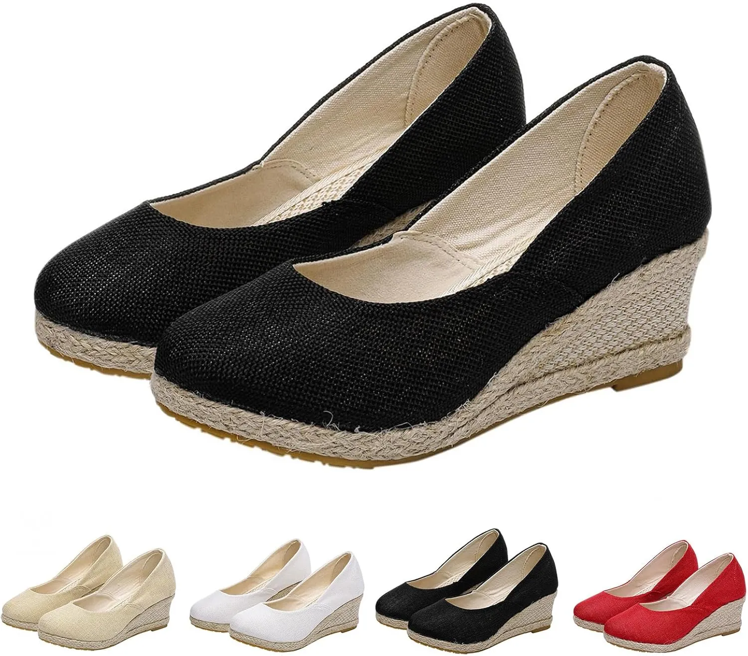 Round Closed Toe Heels Espadrilles for Women Elegant Wedges Working Shoes Comfy Platform Pumps Sandals Comfortable Casual Summer Wedges Sandals Walking Shoes