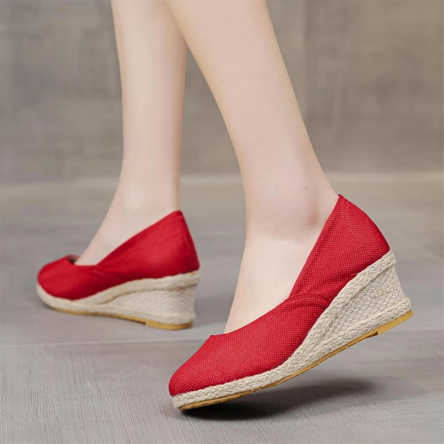 Round Closed Toe Heels Espadrilles for Women Elegant Wedges Working Shoes Comfy Platform Pumps Sandals Comfortable Casual Summer Wedges Sandals Walking Shoes