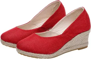 Round Closed Toe Heels Espadrilles for Women Elegant Wedges Working Shoes Comfy Platform Pumps Sandals Comfortable Casual Summer Wedges Sandals Walking Shoes