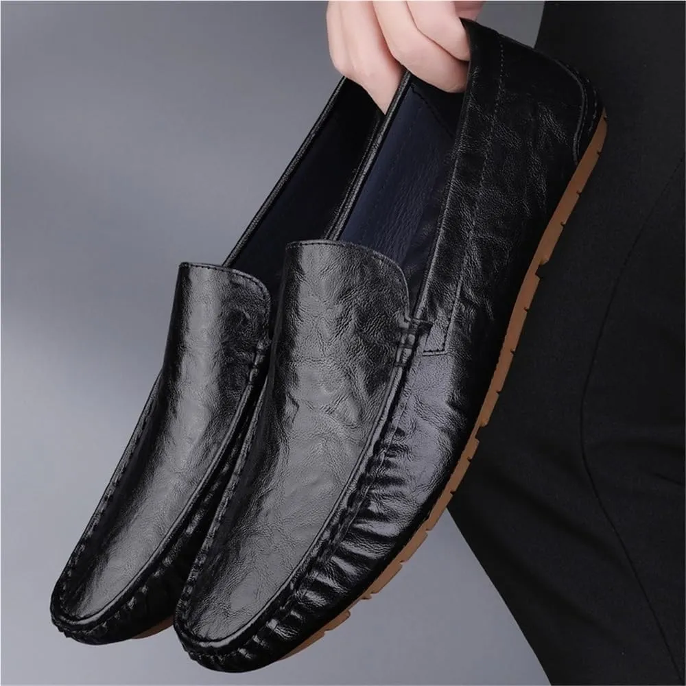 Round Toe Leather Loafer Shoes Comfortable Lightweight Flexible Fashion Party Shoes Wedding Loafers for Mens