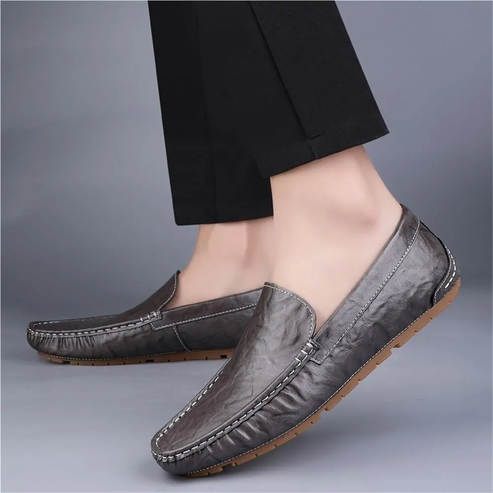 Round Toe Leather Loafer Shoes Comfortable Lightweight Flexible Fashion Party Shoes Wedding Loafers for Mens