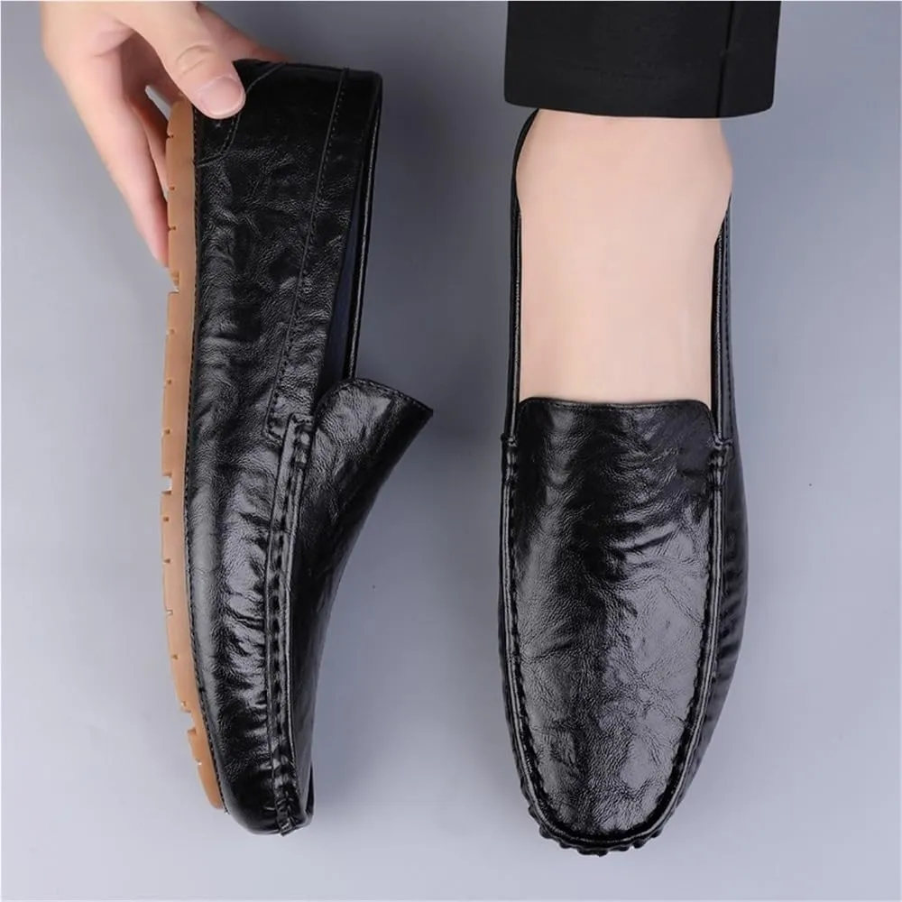 Round Toe Leather Loafer Shoes Comfortable Lightweight Flexible Fashion Party Shoes Wedding Loafers for Mens
