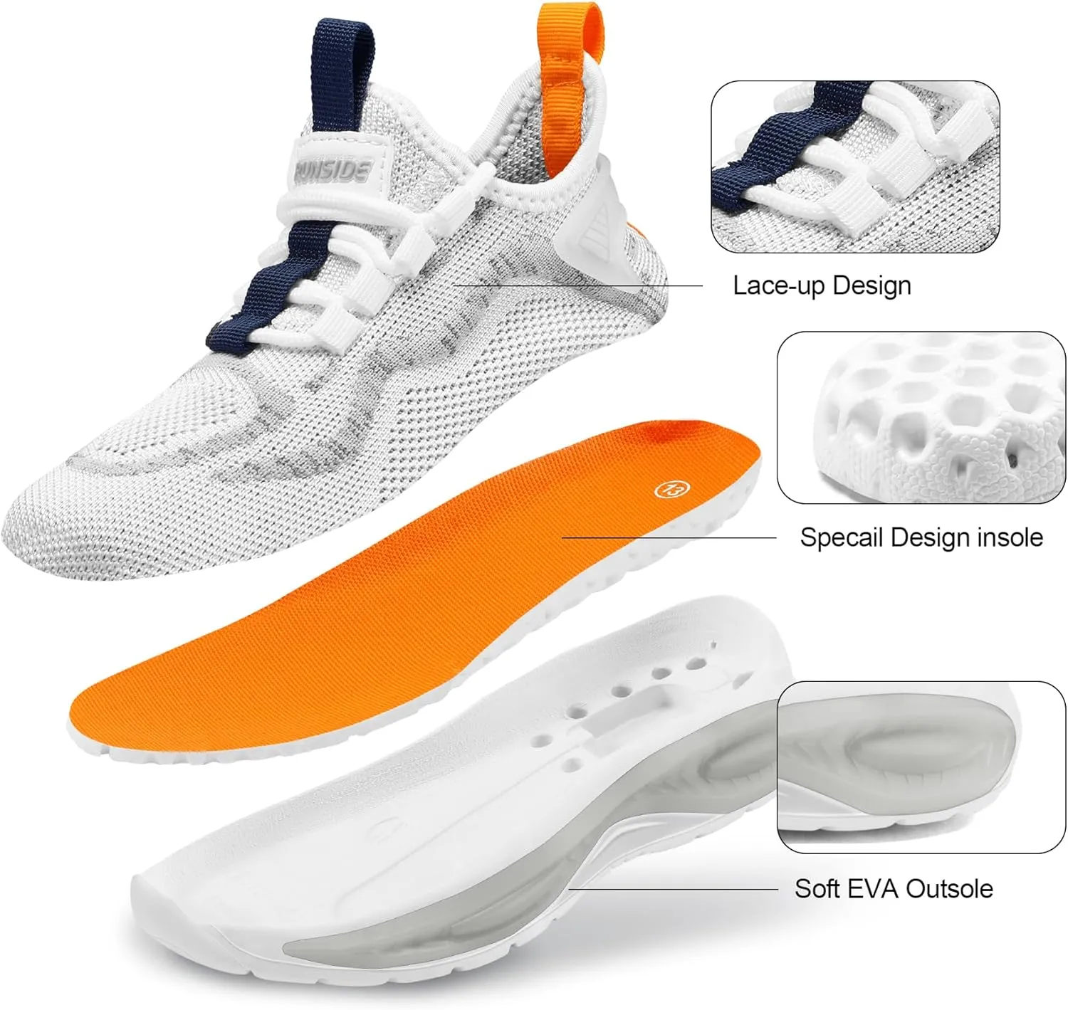 RUNSIDE Boys Girls Sneakers, Lace up Kids Tennis Shoes for Walking/Running Lightweight Breathable Gym Shoes Outdoor, Little Kid/Big Kid