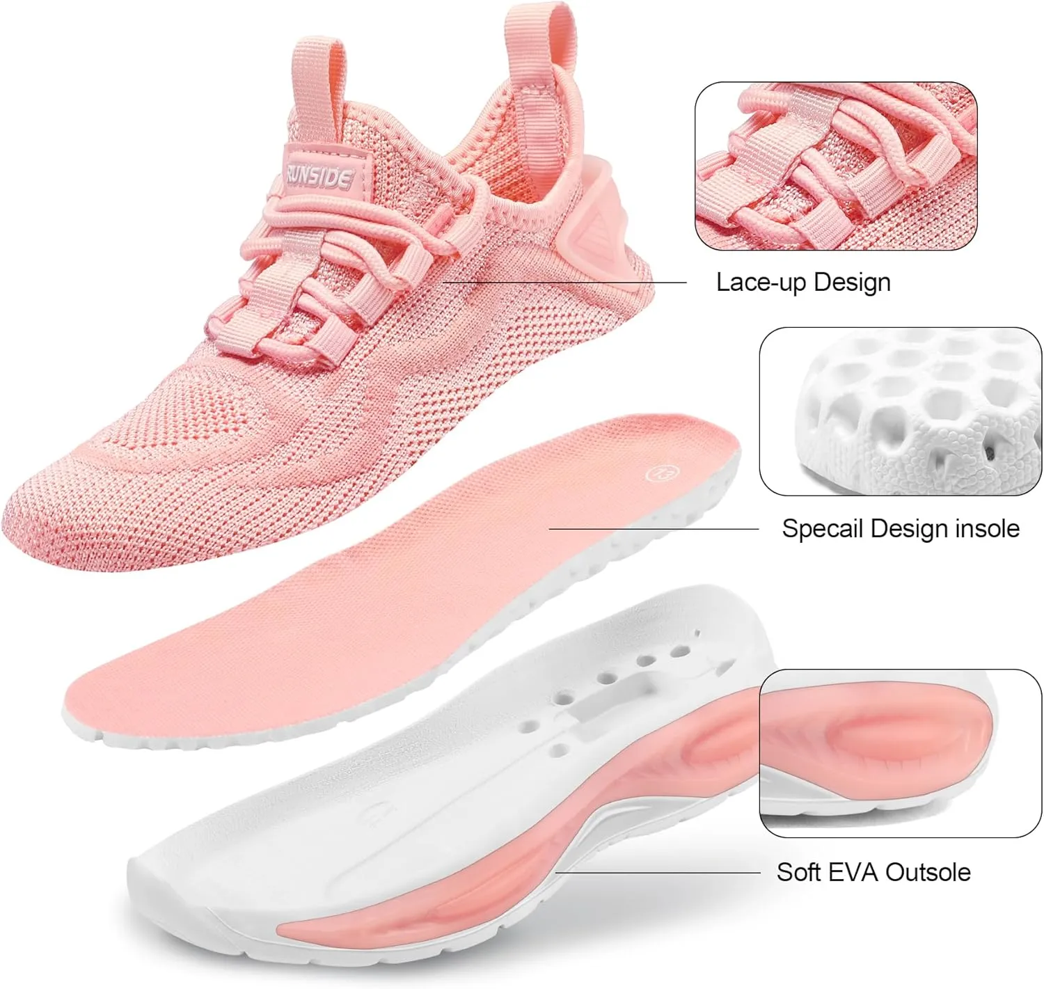 RUNSIDE Boys Girls Sneakers, Lace up Kids Tennis Shoes for Walking/Running Lightweight Breathable Gym Shoes Outdoor, Little Kid/Big Kid