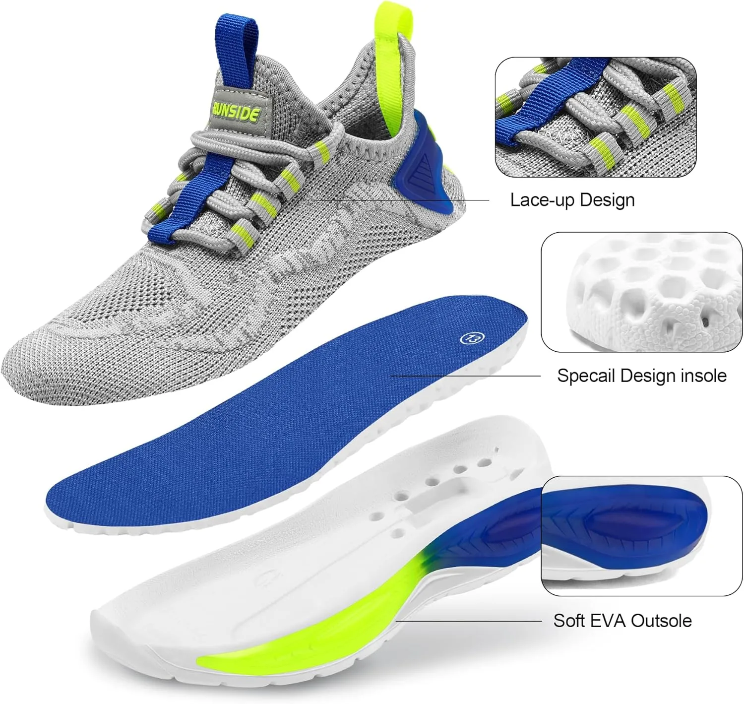 RUNSIDE Boys Girls Sneakers, Lace up Kids Tennis Shoes for Walking/Running Lightweight Breathable Gym Shoes Outdoor, Little Kid/Big Kid