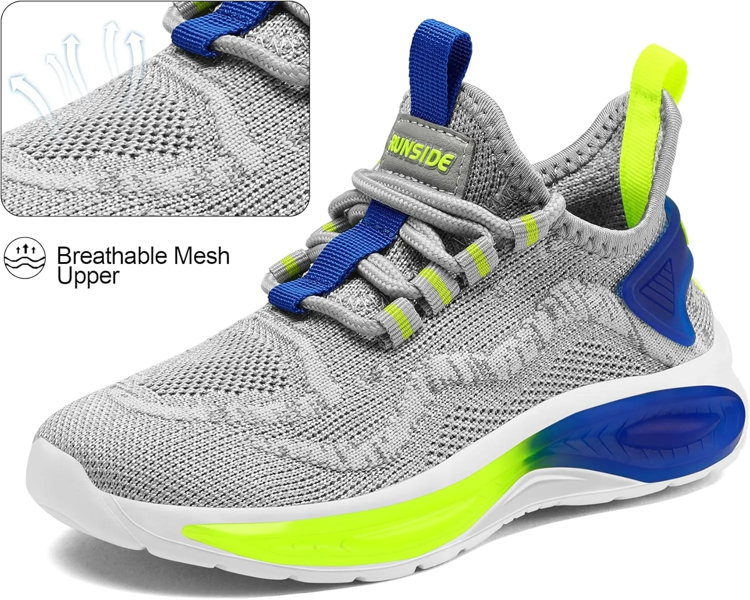 RUNSIDE Boys Girls Sneakers, Lace up Kids Tennis Shoes for Walking/Running Lightweight Breathable Gym Shoes Outdoor, Little Kid/Big Kid