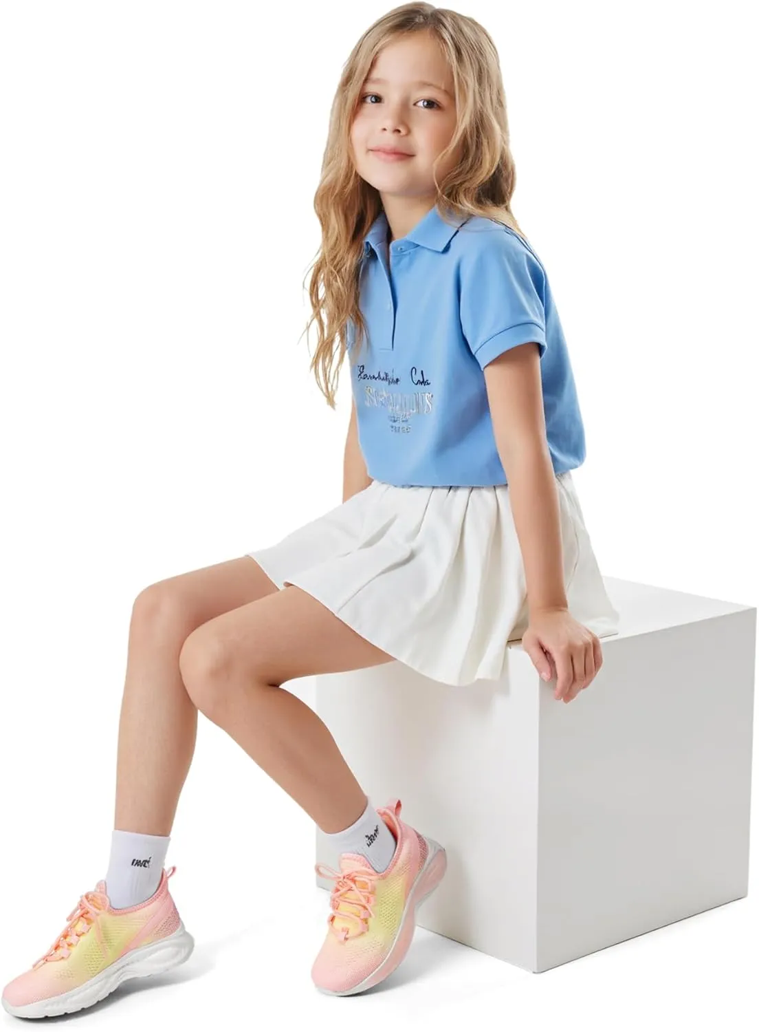 RUNSIDE Girls Lightweight Sneakers Kids Lace-up Tennis Running Shoes, Breathable Walking Shoes for Toddler/Little Kid/Big Kid