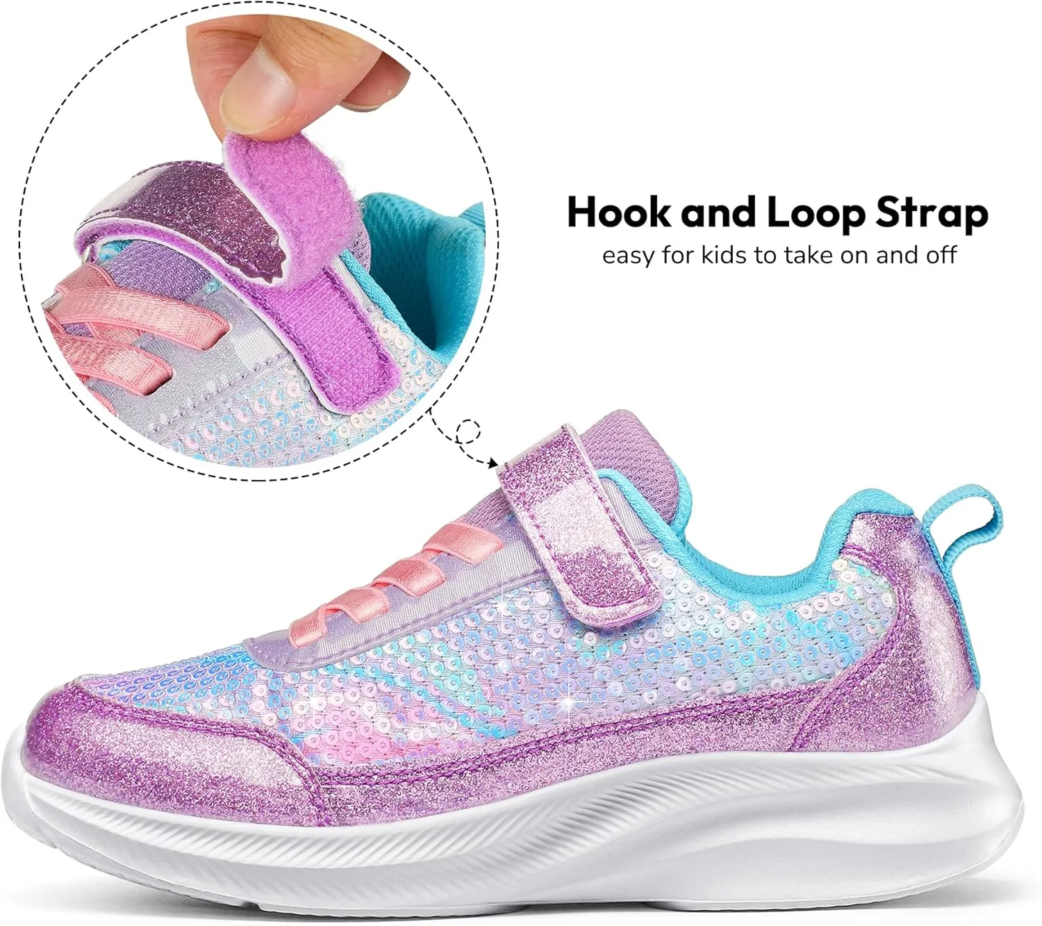 RUNSIDE Toddler Sneakers Girls Sparkle Sequins Walking Shoes, Kids Lightweight Tennis Sneakers with Hook and Loops