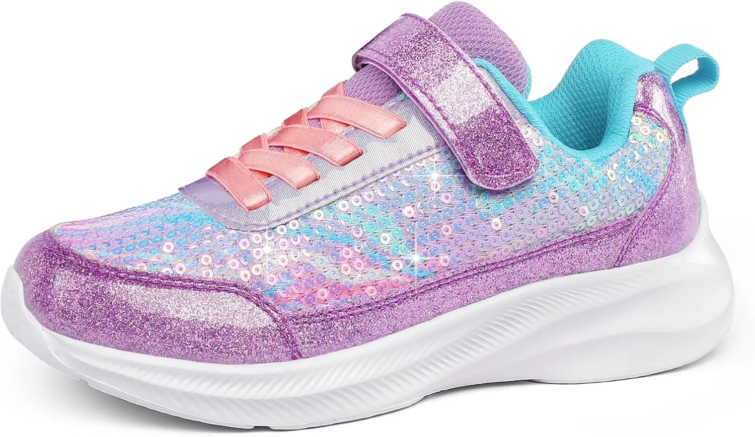 RUNSIDE Toddler Sneakers Girls Sparkle Sequins Walking Shoes, Kids Lightweight Tennis Sneakers with Hook and Loops