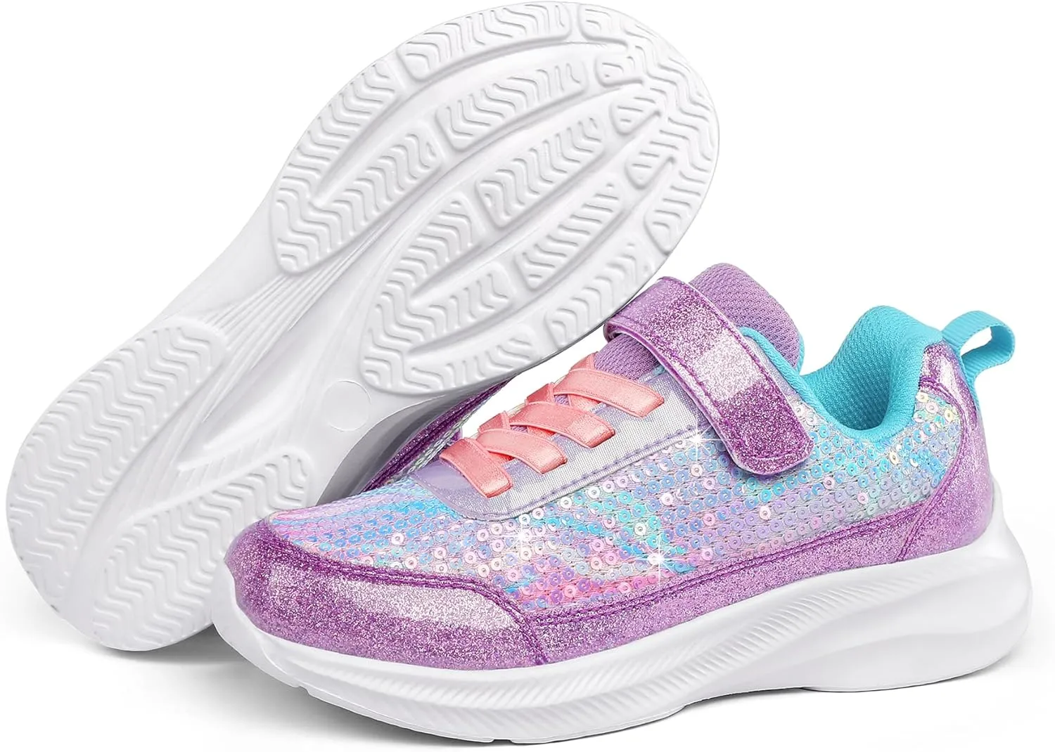 RUNSIDE Toddler Sneakers Girls Sparkle Sequins Walking Shoes, Kids Lightweight Tennis Sneakers with Hook and Loops