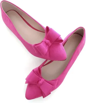 SAILING LU Womens Pointed Toe Ballet Flats Cute Bow-Knot Comfortable Loafers Formal Business Suede Slip On Dressy Walking Shoes