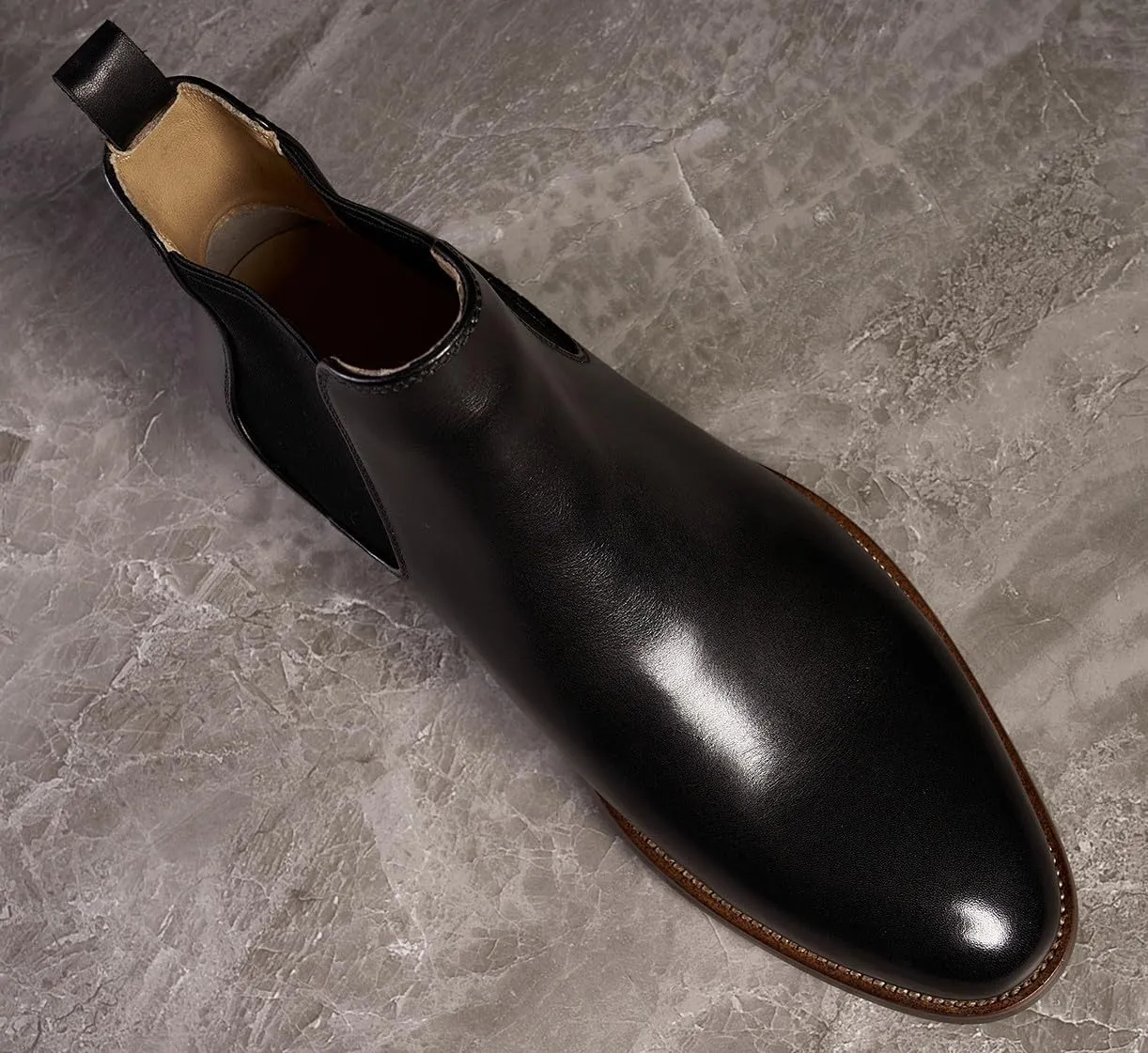 Santimon Chelsea Boots Men Black Dress Casual Genuine Leather Silp On Brogues Boots Fashion Formal Business Ankle Boots for Men