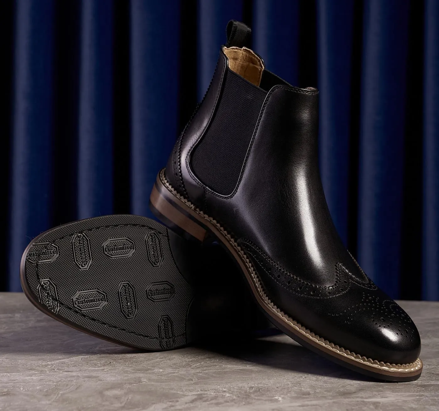 Santimon Chelsea Boots Men Black Dress Casual Genuine Leather Silp On Brogues Boots Fashion Formal Business Ankle Boots for Men
