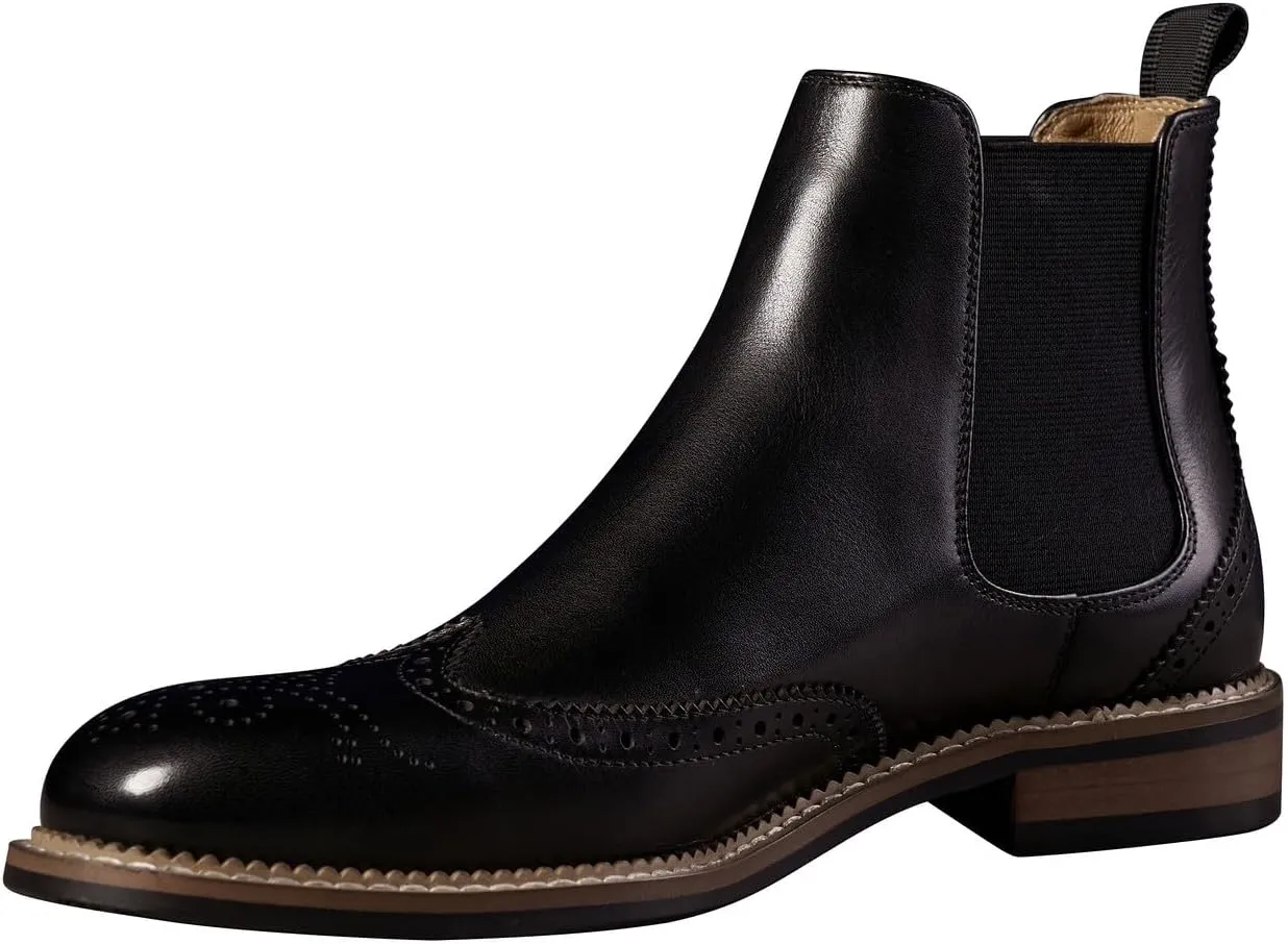 Santimon Chelsea Boots Men Black Dress Casual Genuine Leather Silp On Brogues Boots Fashion Formal Business Ankle Boots for Men
