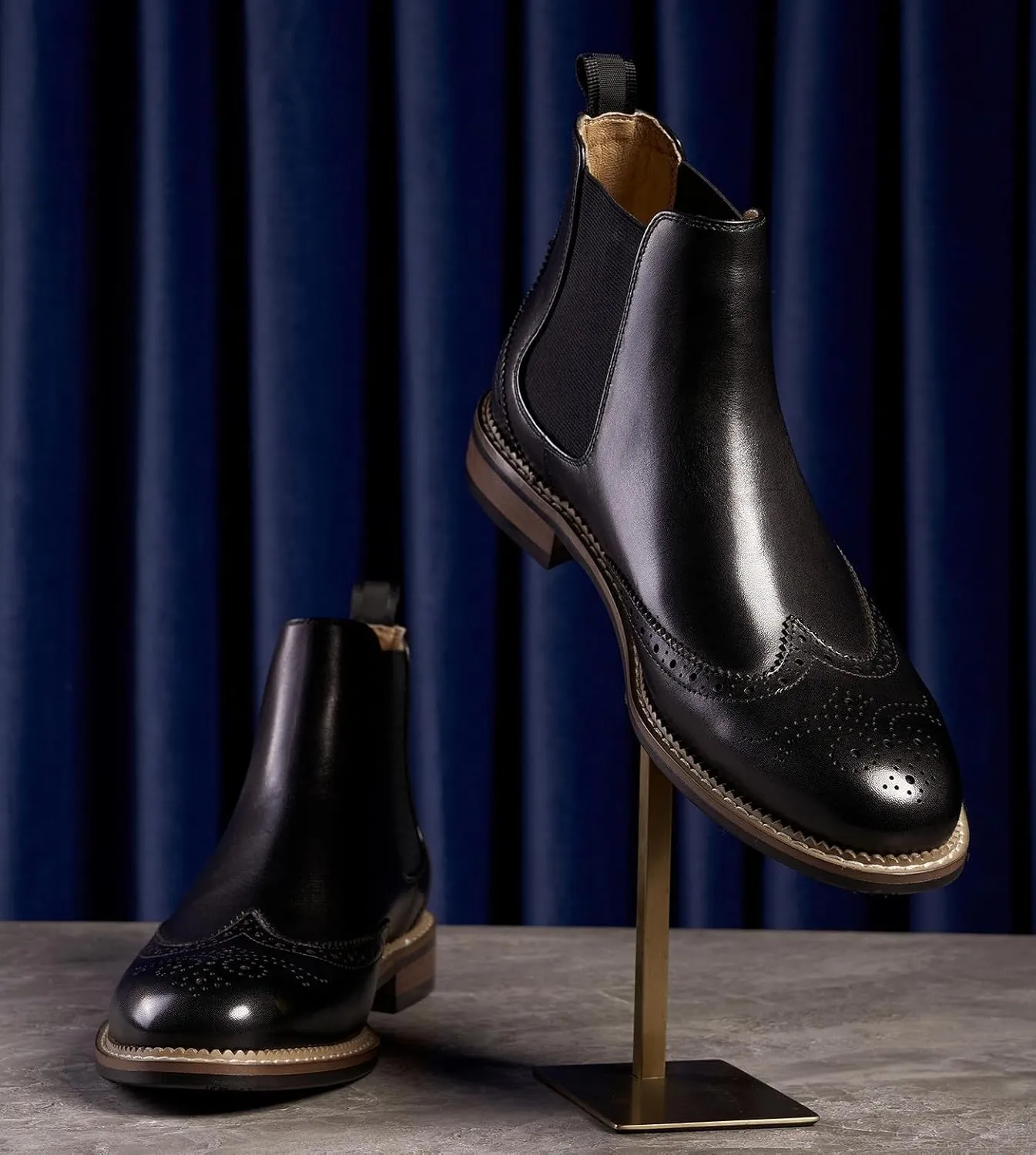 Santimon Chelsea Boots Men Black Dress Casual Genuine Leather Silp On Brogues Boots Fashion Formal Business Ankle Boots for Men