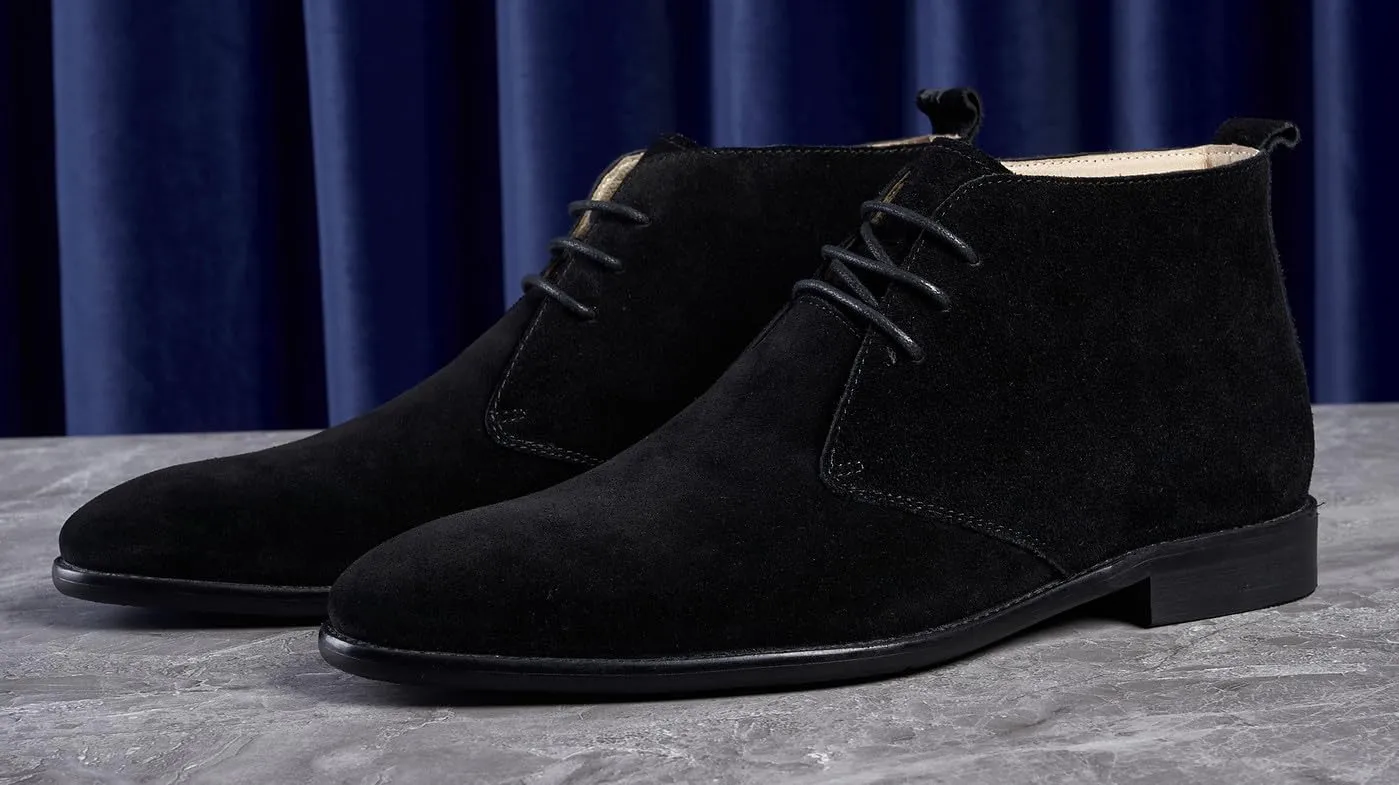 Santimon Chukka Boots Mens Black Dress Casual Suede Leather Chelsea Boots Fashion Formal Business Ankle Boots for Men