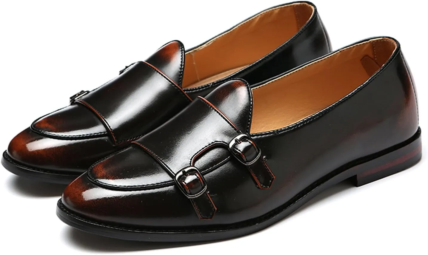 Santimon Italy Luxury Monk Strap Wedding Dress Shoes for Men Leather Handmade Shoes