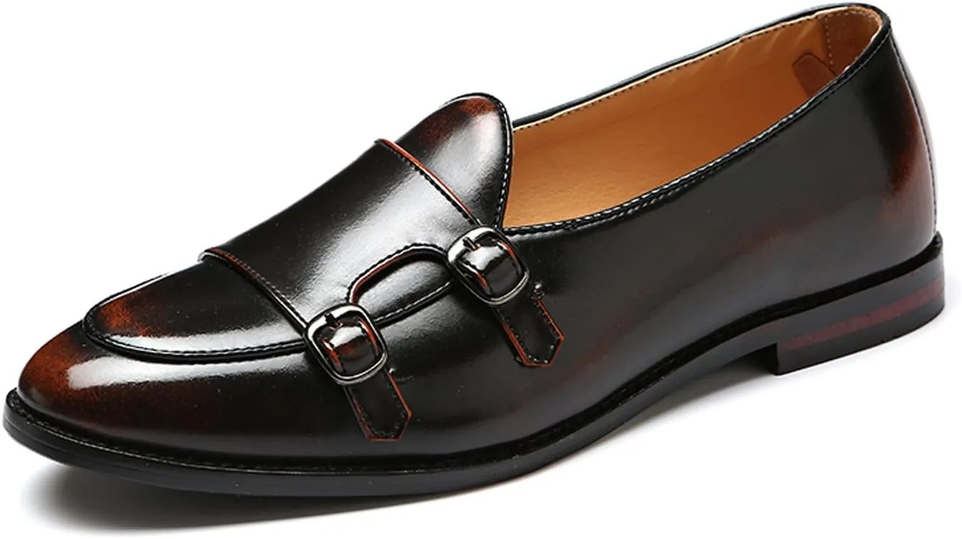 Santimon Italy Luxury Monk Strap Wedding Dress Shoes for Men Leather Handmade Shoes
