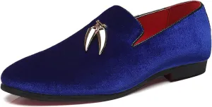 Santimon Loafers Shoes Men Fashion Slip on Metal Fringed Round Toe Velvet Smoking Slipper Moccasins Driving Shoes Black Blue Red