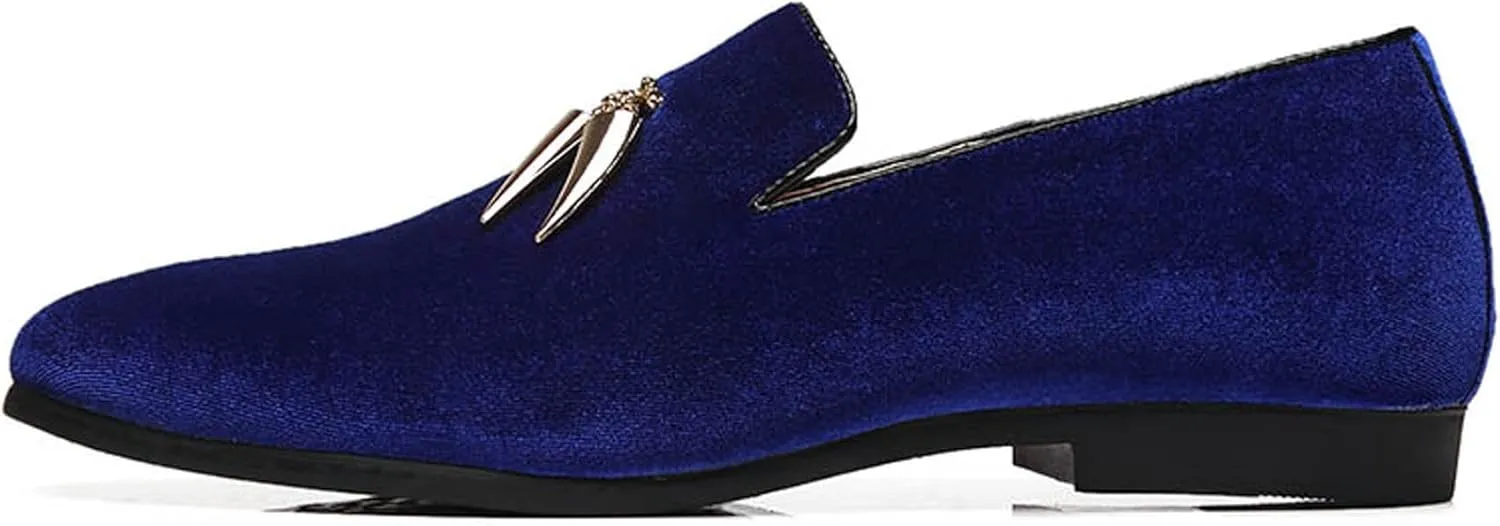 Santimon Loafers Shoes Men Fashion Slip on Metal Fringed Round Toe Velvet Smoking Slipper Moccasins Driving Shoes Black Blue Red