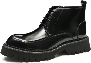 Santimon Men Oxfords Boots Formal Dress Genuine Leather Wingtip Brogues Zipper Ankle Boots Fashion Prom Wedding Business Casual Thick Sole Chelsea Boots for Men