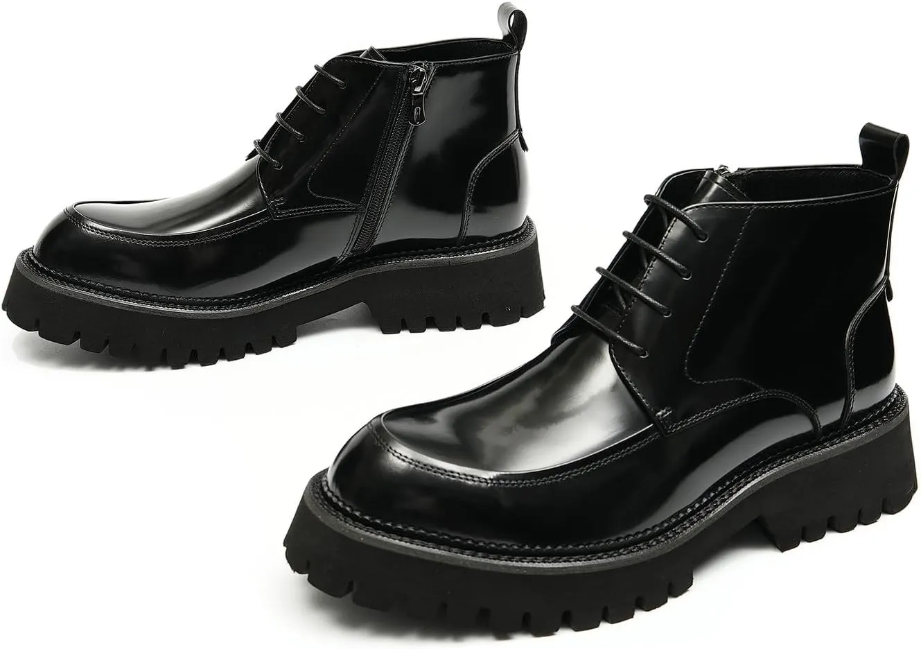Santimon Men Oxfords Boots Formal Dress Genuine Leather Wingtip Brogues Zipper Ankle Boots Fashion Prom Wedding Business Casual Thick Sole Chelsea Boots for Men