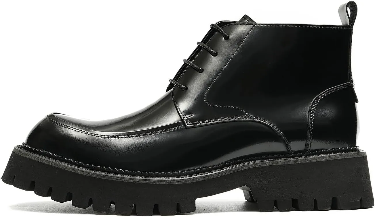 Santimon Men Oxfords Boots Formal Dress Genuine Leather Wingtip Brogues Zipper Ankle Boots Fashion Prom Wedding Business Casual Thick Sole Chelsea Boots for Men