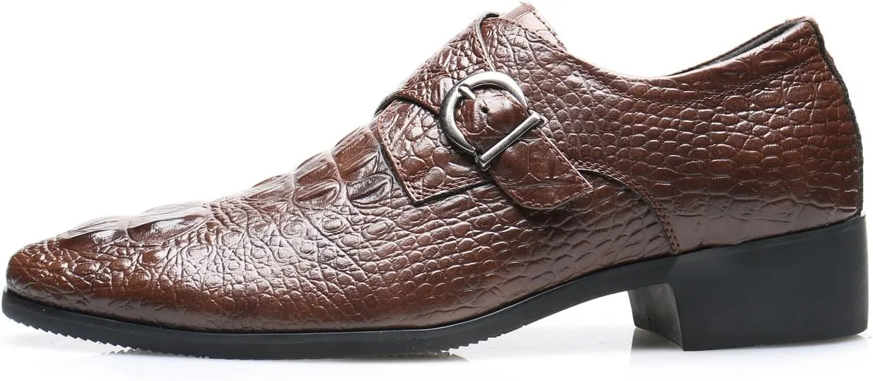 Santimon Men's Alligator Pattern Leather Buckle Monk Strap Loafers Formal Dress Shoes for Men